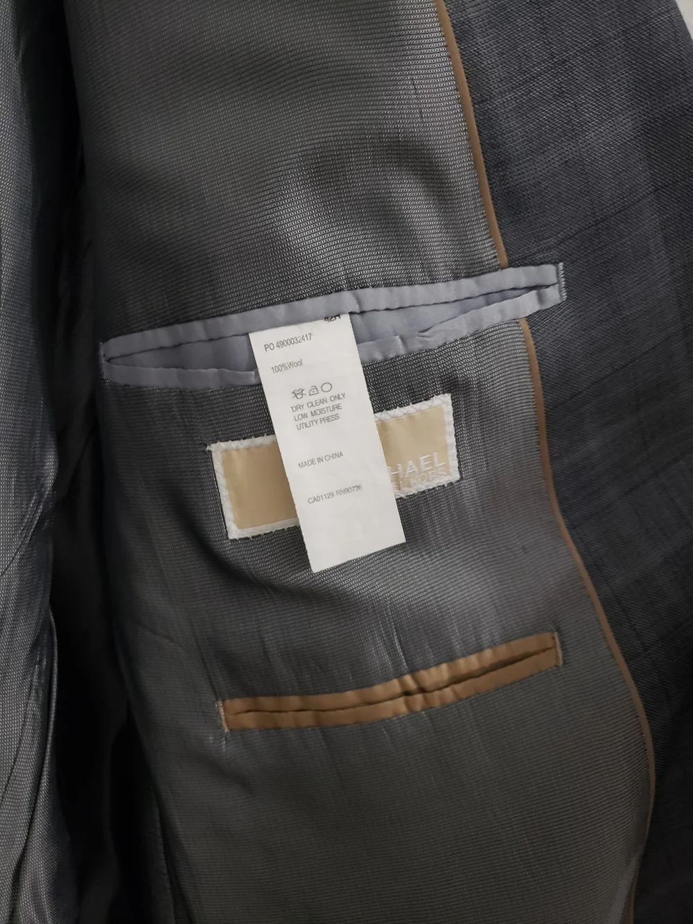 Michael Kors Men's Charcoal Grey Plaid 100% Wool Suit Jacket Blazer